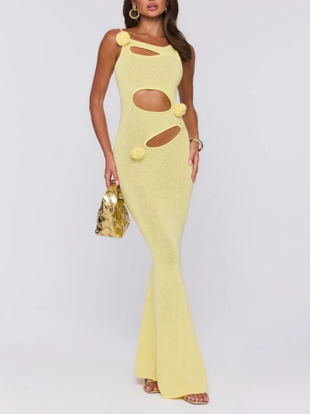 Hello Molly WILD AURA KNIT MAXI DRESS YELLOW XS NEW
